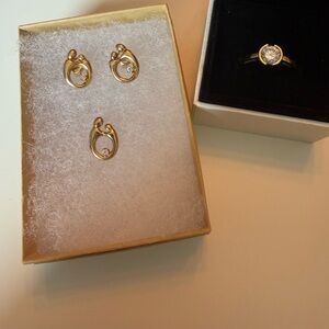 14K Gold CZ Ring, Earrings, and Necklace Set